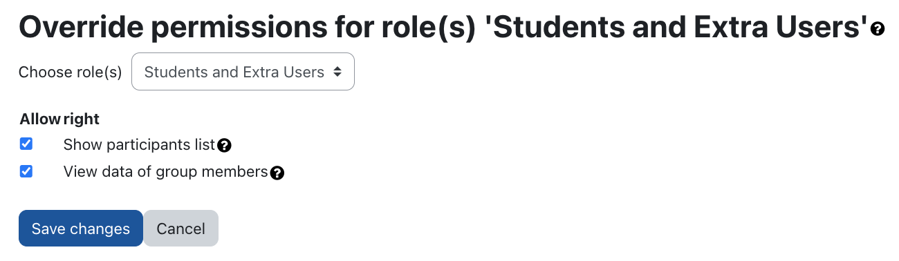 Permissions for role students