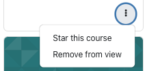 The screenshot shows the context menu every course features at the right end. After clicking the three vertical dots the two options "Star this course" and "Remove from view" are shown.