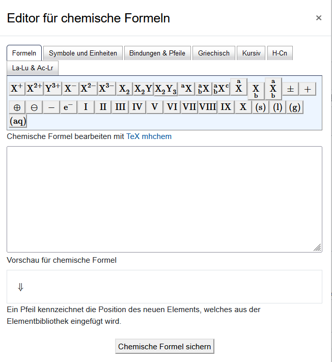 Screenshot "Editor für chemische Formeln"