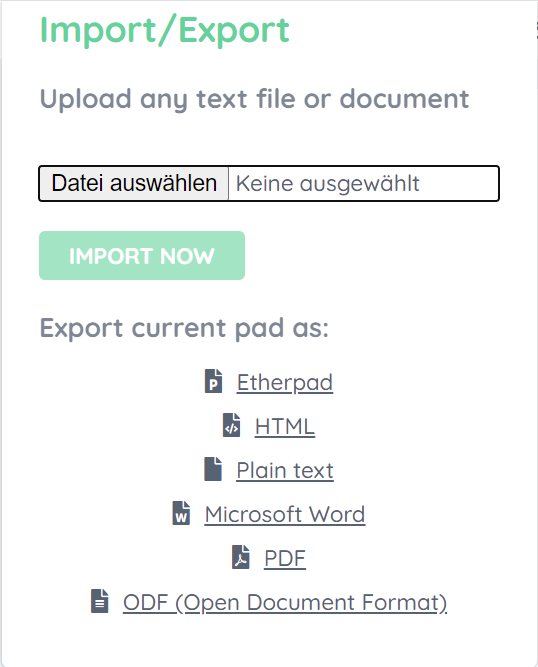 Screenshot Import/ Export-Dialog