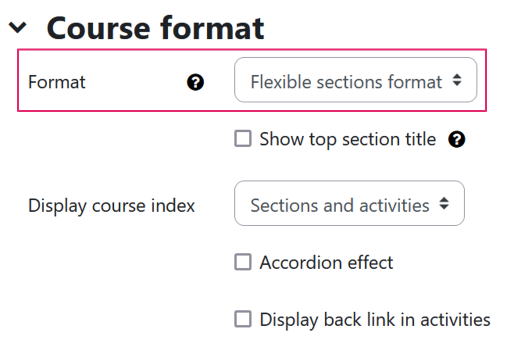 Course format settings