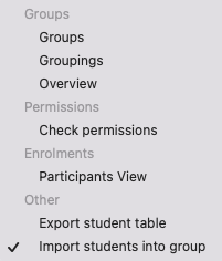 Selection of "import students into groups"