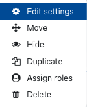Selecting settings in the context menu