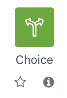 The screenshot shows the entry for the "Choice" material. It has a divergent arrow icon on a green square background, the title "Choice", a star to mark this resource as a favourite, and an info icon (an "i" on a black circle) that links to information on this resource.