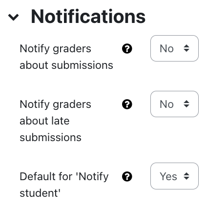 Notifications settings of assignment