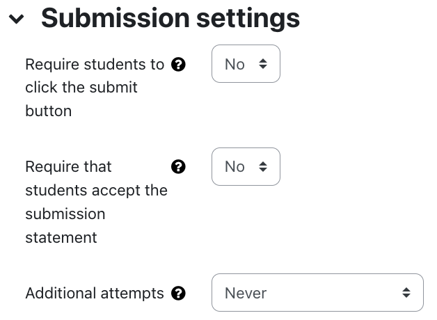 Submission settings for assignment