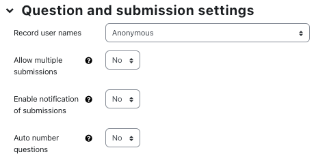 Section question and submission settings