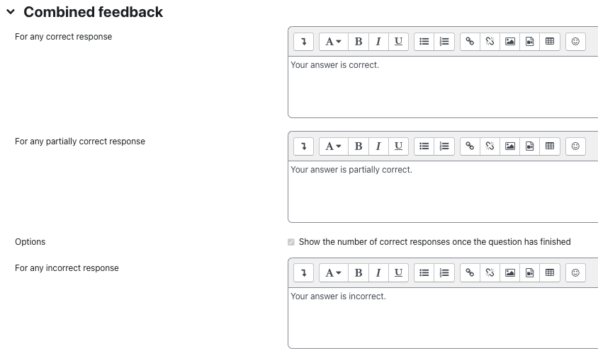 Combined feedback section for question