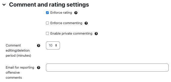 Comment and rating settings of StudentQuiz
