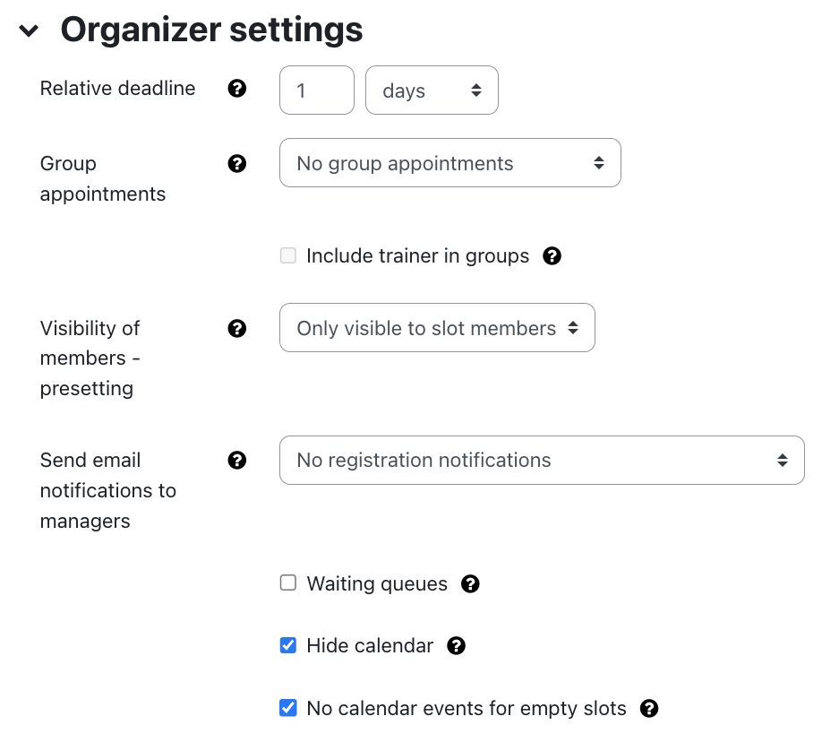Organizer settings