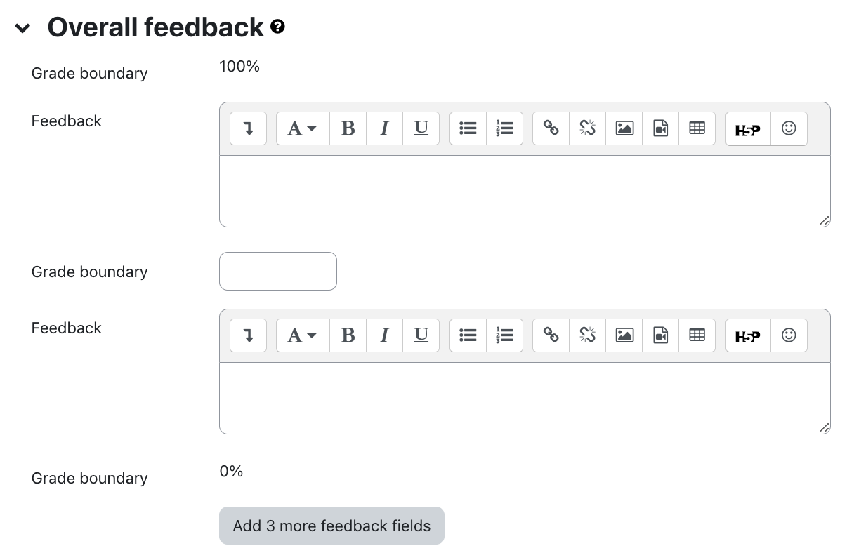 Overall feedback settings for quiz