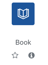 The screenshot shows the entry for the "Book" material. It has a book icon on a blue square background, the title "Book", a star to mark this resource as a favourite, and an info icon (an "i" on a black circle) that links to information on this resource.