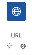 The screenshot shows the entry for the "URL" material. It has a globe icon on a blue square background, the title "URL", a star to mark this resource as a favourite, and an info icon (an "i" on a black circle) that links to information on this resource.