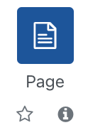 The screenshot shows the entry for the "Page" material. It has a document icon on a blue square background, the title "Page", a star to mark this resource as a favourite, and an info icon (an "i" on a black circle) that links to information on this resource.