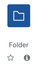The screenshot shows the entry for the "Folder" material. It has a document folder icon on a blue square background, the title "Folder", a star to mark this resource as a favourite, and an info icon (an "i" on a black circle) that links to information on this resource.