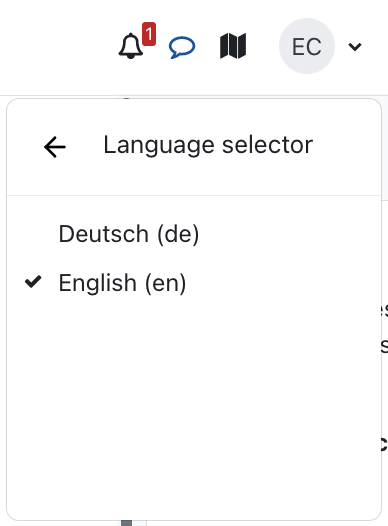 This screenshots shows the menu for the "Language selector", that is offering the options "Deutsch" and "English".