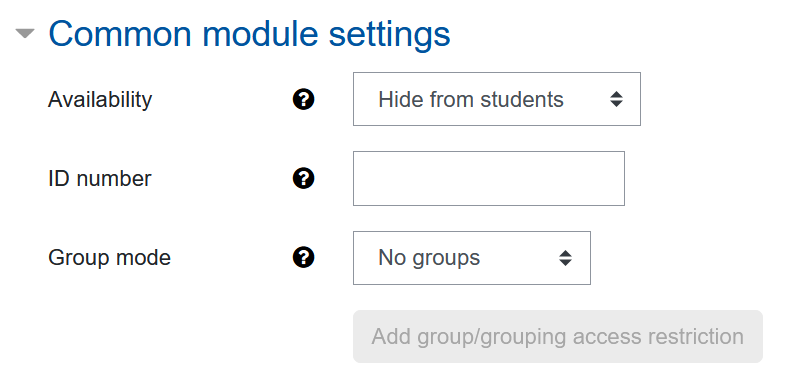 Screenshot: Ccommon module settings in Feedback settings
