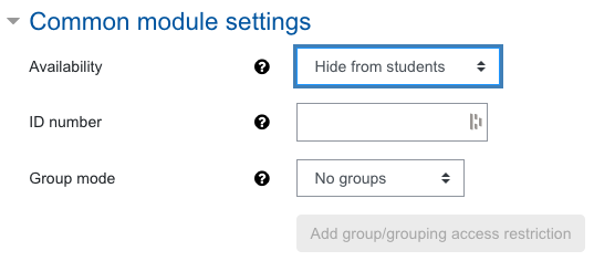 Screenshot Assignment settings, category Common module settings