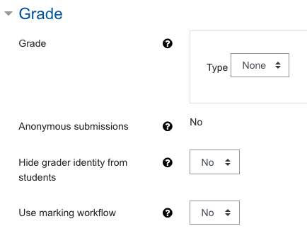 Screenshot Assignment settings, category Grade