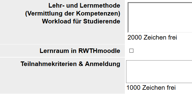 Formular in RWTHonline zur Beantragung eines RWTHmoodle-Lernraums