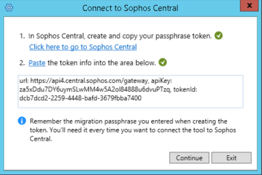 Token in das Sophos Migration Tool einfügen