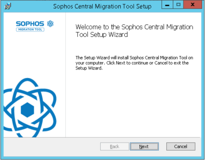 Willkommensfentser von Sophos Central Migration Setup Tool