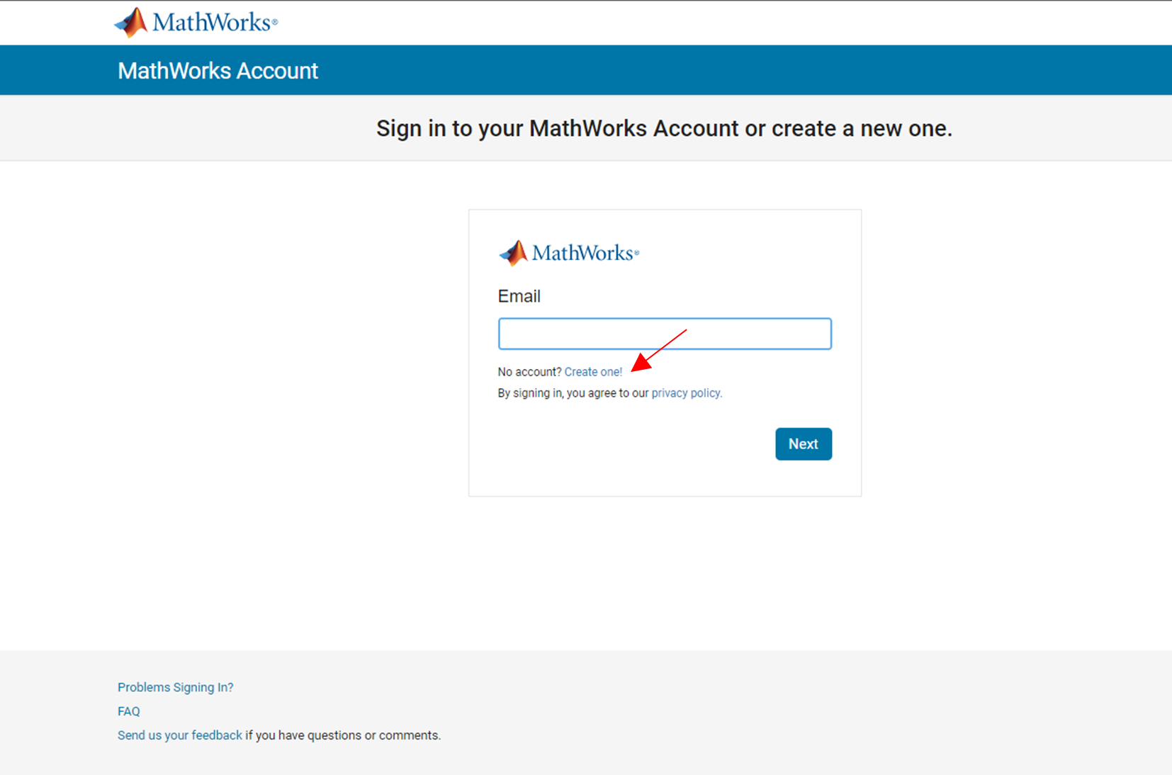 Creating a new MathWorks account
