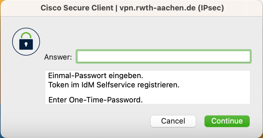 Option for entering a one time password