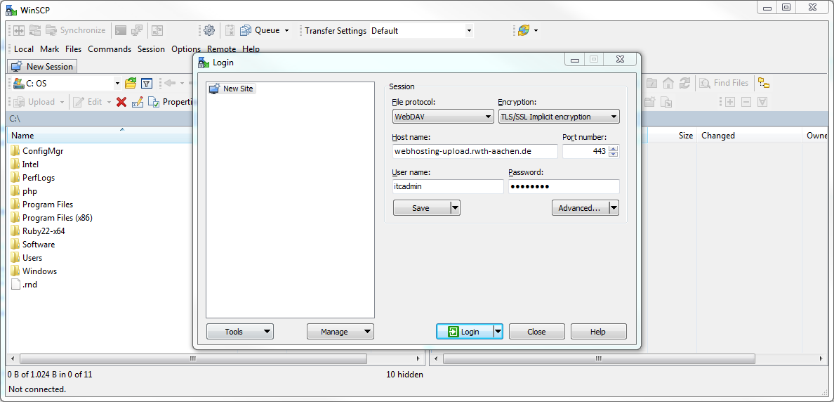 The picture shows WinSCP settings