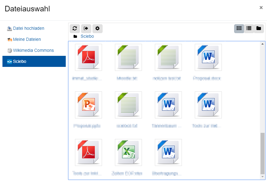 Screenshot: Sciebo-Datei-Upload-Bereich und Dateipicker