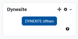 Dargestellt ist der Block "Dynexite". Dieser enthält einen Button "Dynexite öffnen", zudem sind Icons für das Verschieben und das Bearbeiten des Blocks zu sehen.